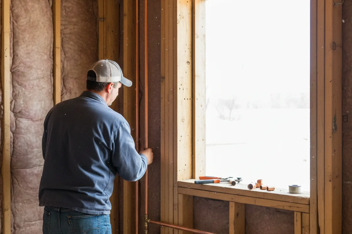Licensed plumber running new copper supply lines in a Defiance home